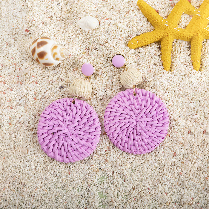 Wholesale Candy Color Rattan Holiday Style Earrings  MOQ≥3 JDC-ES-XLH004