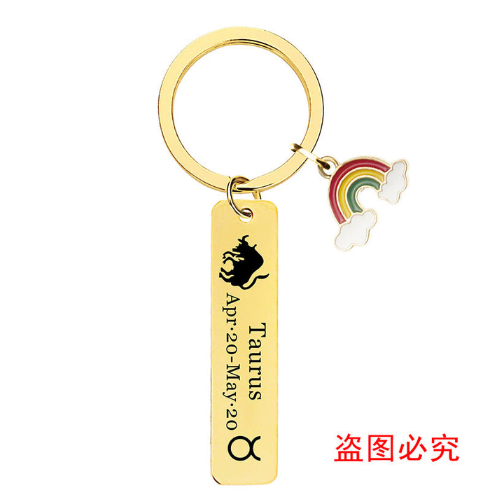 Jewelry WholesaleWholesale Zodiac Sign Gold Stainless Steel Lettering Rainbow Metal Keychain JDC-KC-GangGu022 Keychains 钢古 %variant_option1% %variant_option2% %variant_option3%  Factory Price JoyasDeChina Joyas De China