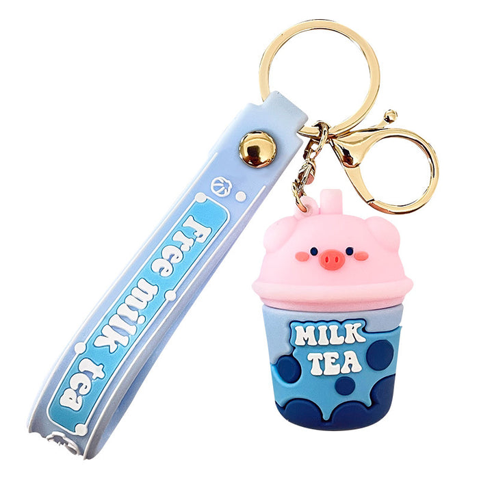 Wholesale real pig milk tea creative cartoon keychain JDC-KC-GSXM084