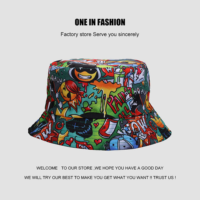 Wholesale fisherman hat printing funny graffiti double sided sun hat JDC-FH-WanY005