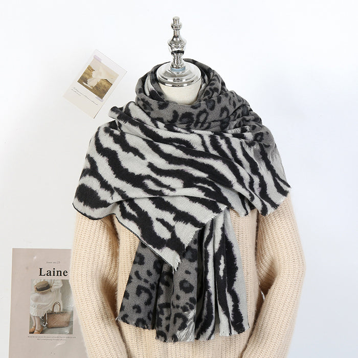 Wholesale Scarf imitation cashmere leopard print color printing shawl thickened winter warm JDC-SF-XJY003