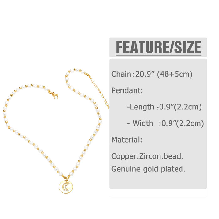 Wholesale Necklaces Copper Plated Zircon Fancy Diamond Moon Necklace in 18k Gold Plated JDC-NE-PREMAS010