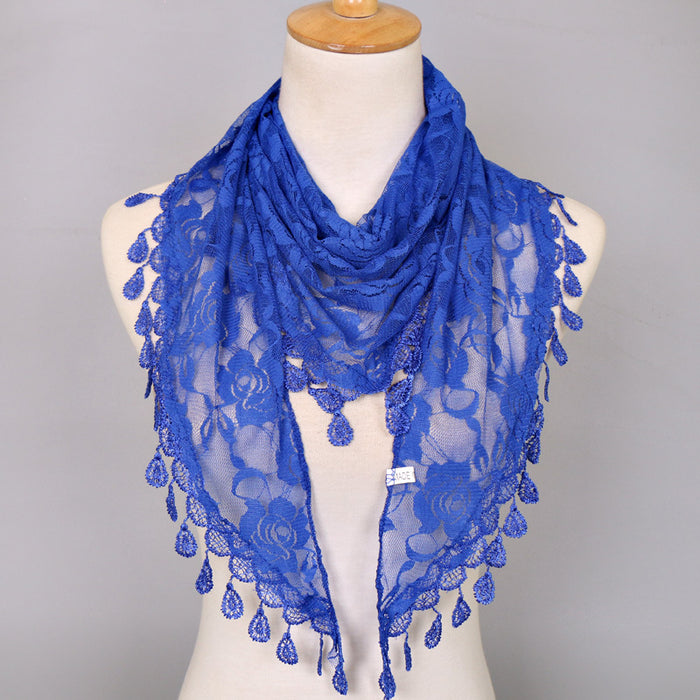 Wholesale Nylon Lace Triangular Scarf Rose Flower Tassel Triangle Scarf JDC-SF-WenJ002