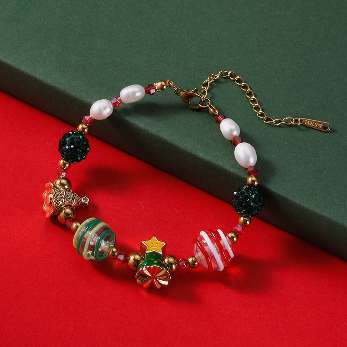 Wholesale Necklace Freshwater Pearl Christmas Colorful Beaded Bracelet Earrings Set JDC-NE-RuiX001