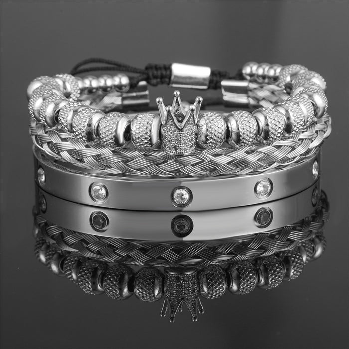 Wholesale Vintage Crown Braided Bracelet Roman Letter Stainless Steel JDC-BT-ZhuJ004