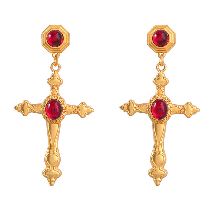 Wholesale Earrings Alloy Vintage Inlaid Resin Cross JDC-ES-JL1064