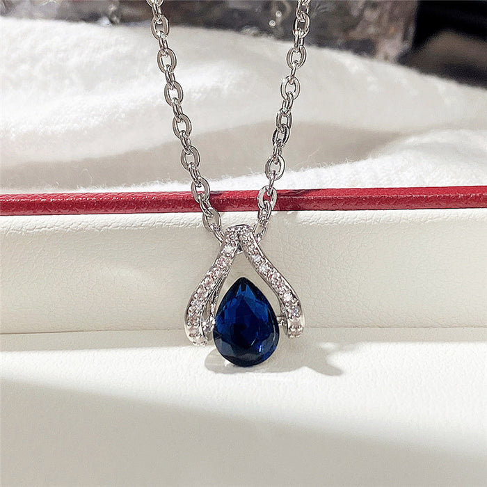 Wholesale Classic Sapphire Blue Drop Pear Necklace MOQ≥2 JDC-NE-CaoS032