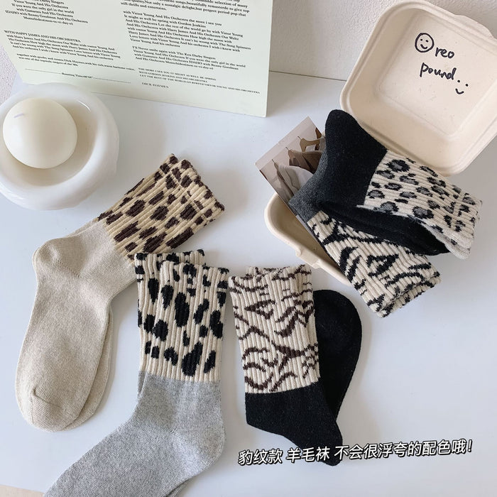 Wholesale Sock Wool Mid Tube Sweat Absorbing Winter Thickening Warm Leopard Print MOQ≥3 JDC-SK-ZJHY001