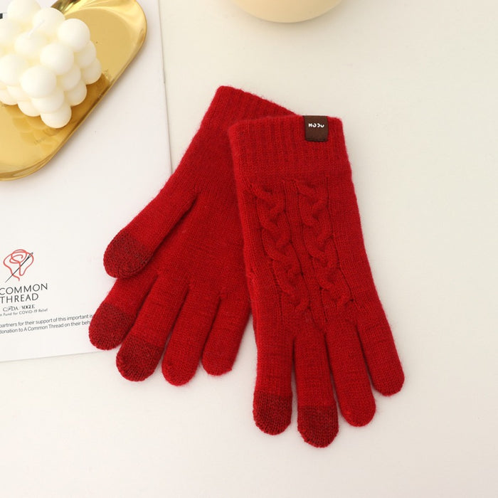 Wholesale Gloves Acrylic Warm Retro Red Knit Touch Screen JDC-GS-YanD009