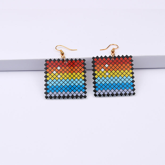 Jewelry WholesaleWholesale Checkerboard Rainbow Color Block Earrings Acrylic MOQ≥2 JDC-ES-DUAI027 Earrings 渡爱 %variant_option1% %variant_option2% %variant_option3%  Factory Price JoyasDeChina Joyas De China