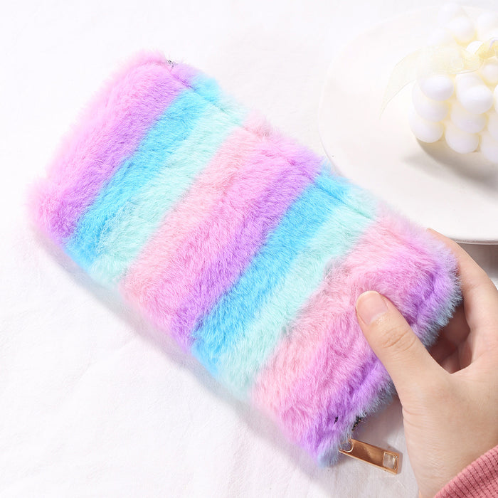 Wholesale Plush Gradient Rainbow Long Wallet JDC-WT-HongHua002