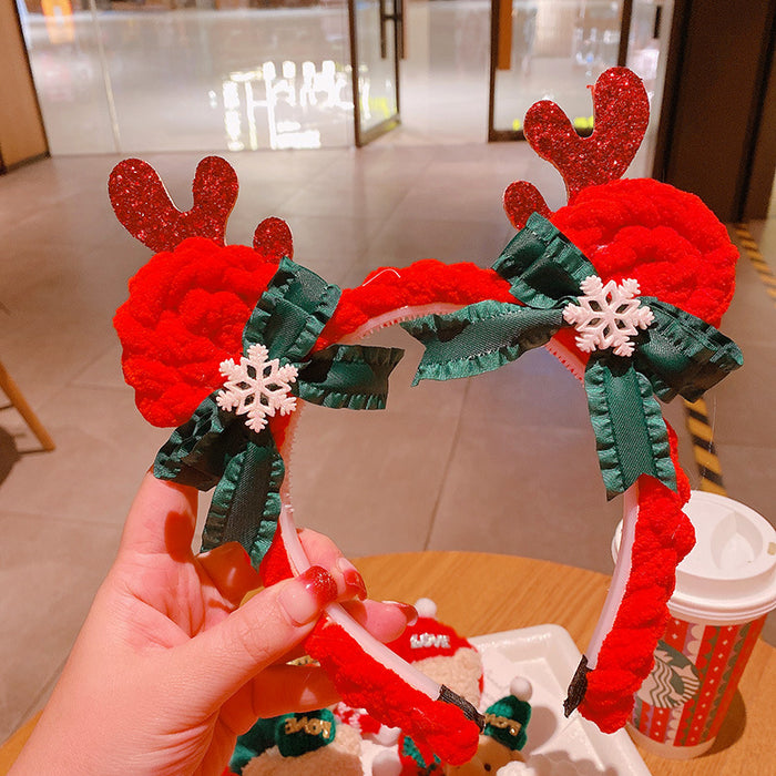 Wholesale Headband Mixed Material Christmas Sequined Elk Antlers Hand Knitted Woven JDC-HD-HaN008