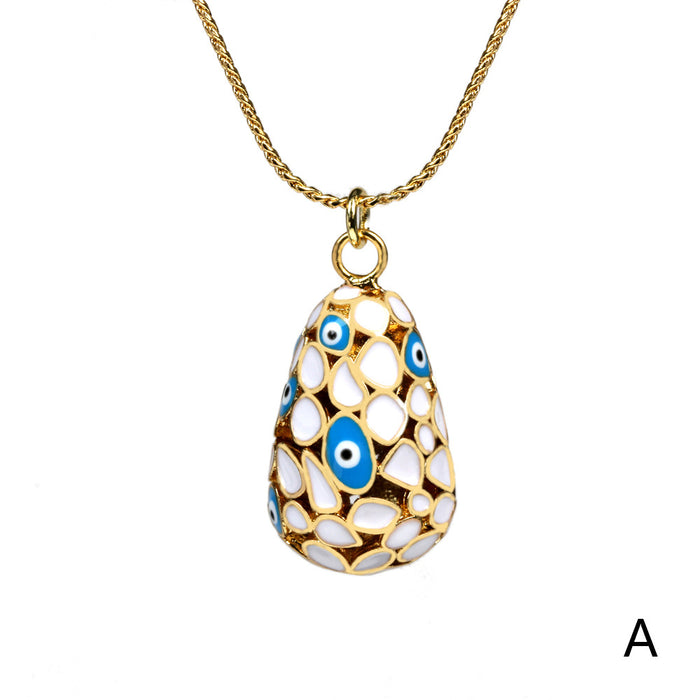 Wholesale Necklaces Copper Oil Drip Enamel Dinosaur Egg Devil Eye Pattern JDC-NE-TianY002