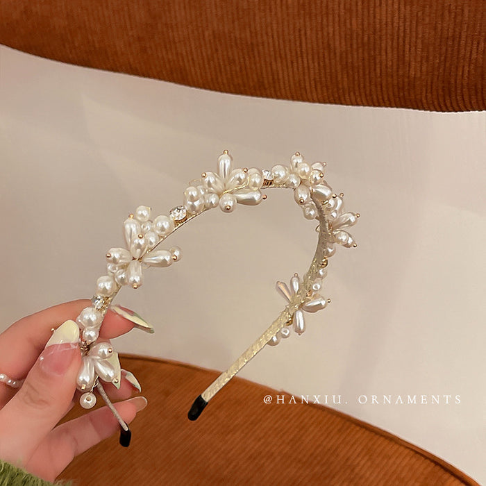 Wholesale Headband Acrylic Pearl Crystal Rhinestone French Vintage Baroque MOQ≥2 JDC-HD-HX001