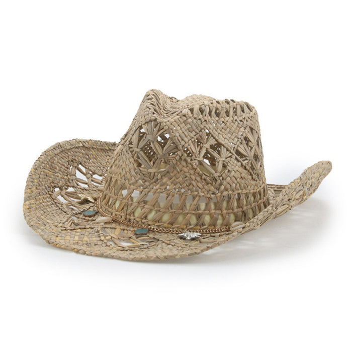 Jewelry WholesaleWholesale Roll-brimmed Malan Straw Hat Hollow Ethnic Cowboy Hat JDC-FH-Guanchuan012 Fashionhat 冠川 %variant_option1% %variant_option2% %variant_option3%  Factory Price JoyasDeChina Joyas De China