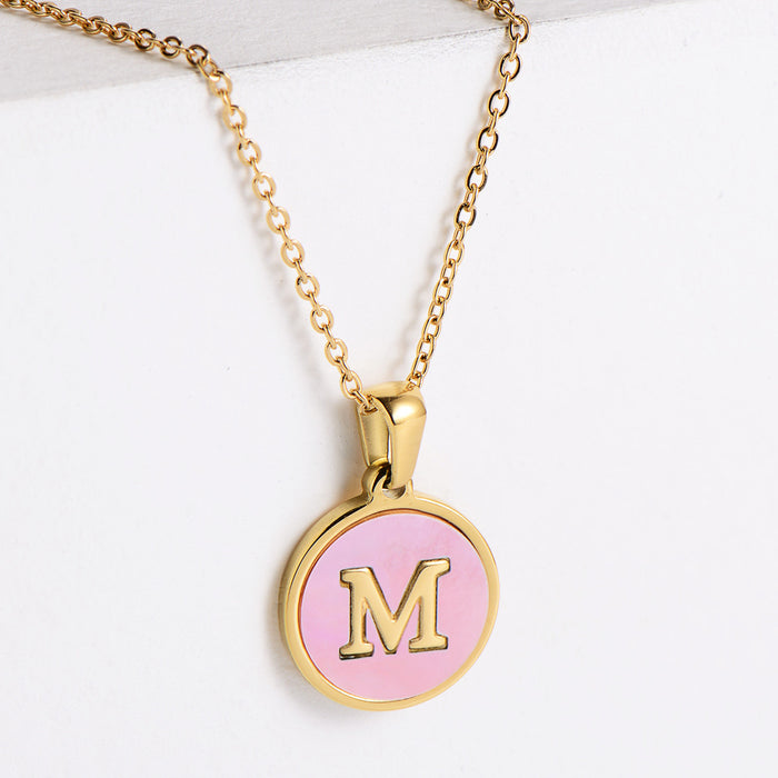 Jewelry WholesaleWholesale Gold Plated Stainless Steel Pink Shell Letter Necklace JDC-NE-Aimi021 Necklaces 爱米 %variant_option1% %variant_option2% %variant_option3%  Factory Price JoyasDeChina Joyas De China