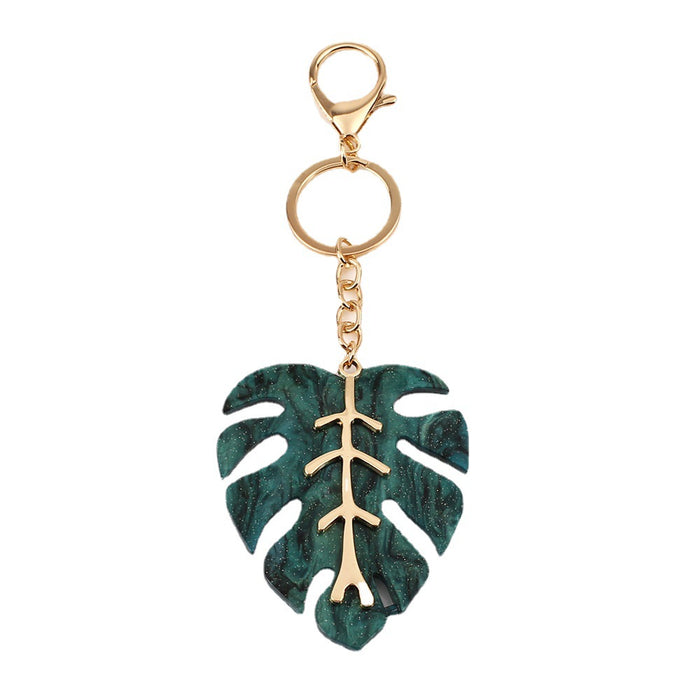Wholesale Keychains For Backpacks Leaf Shaped Acrylic Sheet Zinc Alloy Gold Plated Keychain MOQ≥3 JDC-KC-WHao001