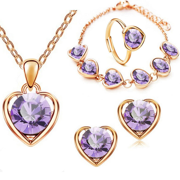 Jewelry WholesaleWholesale Heart Alloy Gold Plated Crystal Necklace Earrings Ring Bracelet Set JDC-ST-Yaqian001 Suit 雅茜 %variant_option1% %variant_option2% %variant_option3%  Factory Price JoyasDeChina Joyas De China