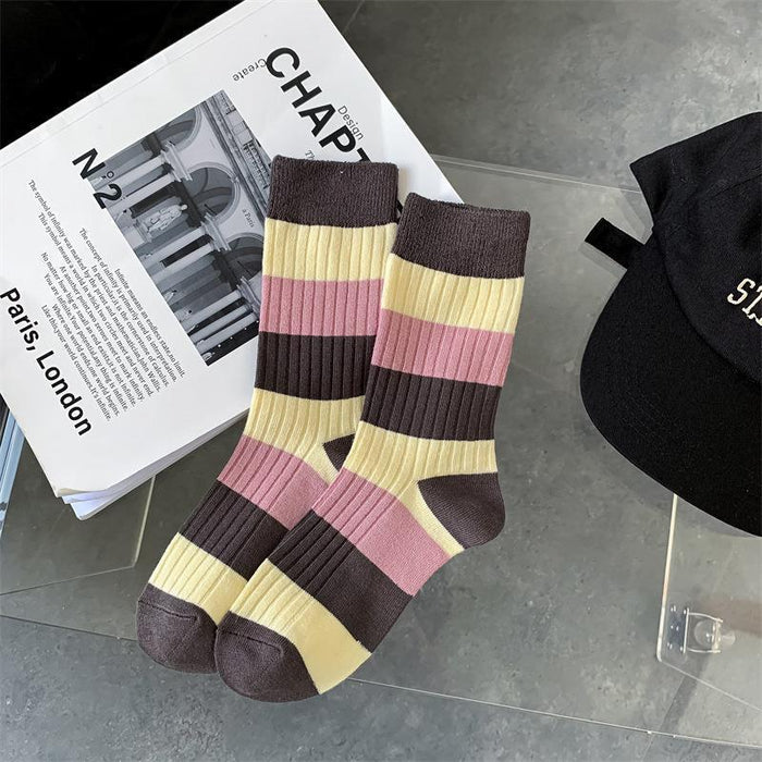 Wholesale Socks Cotton Coffee Striped Letter Socks JDC-SK-BingTao002