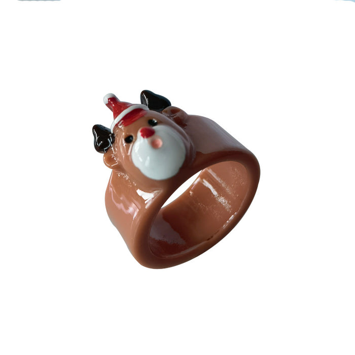 Wholesale Rings Resin Cartoon Christmas Tree Bell Santa Claus MOQ≥2 JDC-RS-ZL001