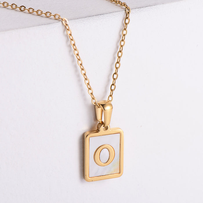 Jewelry WholesaleWholesale Gold Plated Stainless Steel White Shell Letter Necklace JDC-NE-Aimi020 Necklaces 爱米 %variant_option1% %variant_option2% %variant_option3%  Factory Price JoyasDeChina Joyas De China