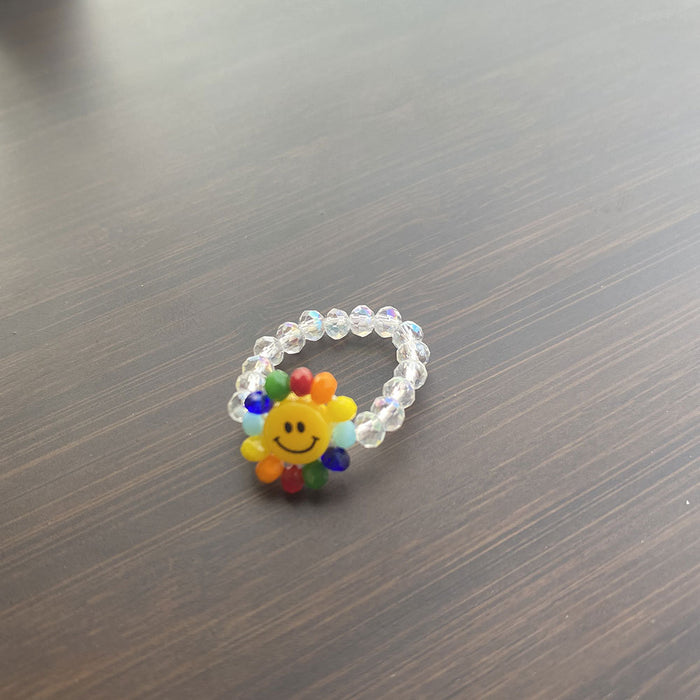 Jewelry WholesaleWholesale smiley face stretch colorful sunflower crystal pearl rice bead ring bracelet JDC-BT-LiX005 Bracelet 利兴 %variant_option1% %variant_option2% %variant_option3%  Factory Price JoyasDeChina Joyas De China