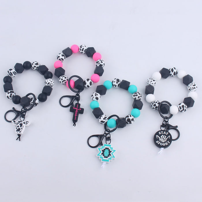 Wholesale  Silicone Beaded Wristlet Keychain JDC-KC-GuangTian015