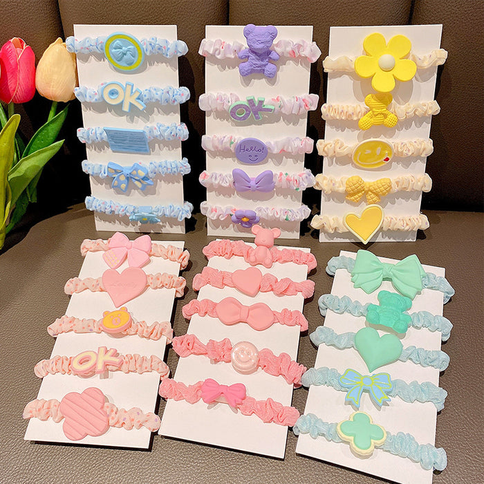 Wholesale Kids Fabric Flower Smiley Hair Scrunchies JDC-HS-YuTing008