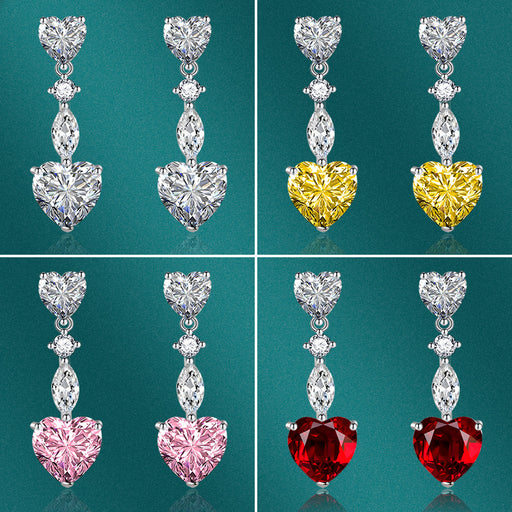 Jewelry WholesaleWholesale full diamond heart long tassel yellow silver plated earrings JDC-ES-BZ014 Earrings 标志 %variant_option1% %variant_option2% %variant_option3%  Factory Price JoyasDeChina Joyas De China