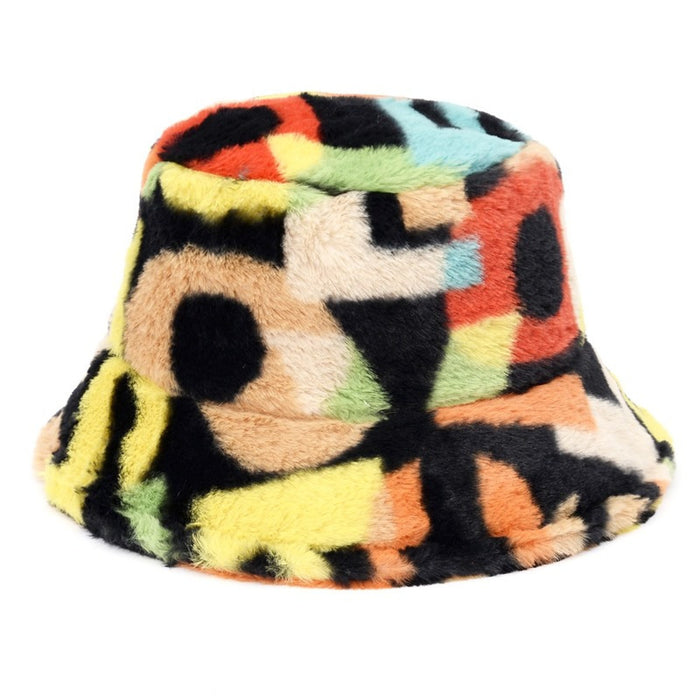 Wholesale Hat Faux Fur Thick Cow Pattern Bucket Hat JDC-FH-XingT001