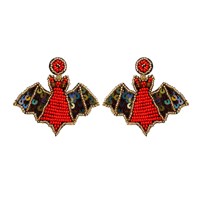 Wholesale Earrings Halloween Rice Beads Handmade Sequins Bat MOQ≥2 JDC-ES-PREMJM010