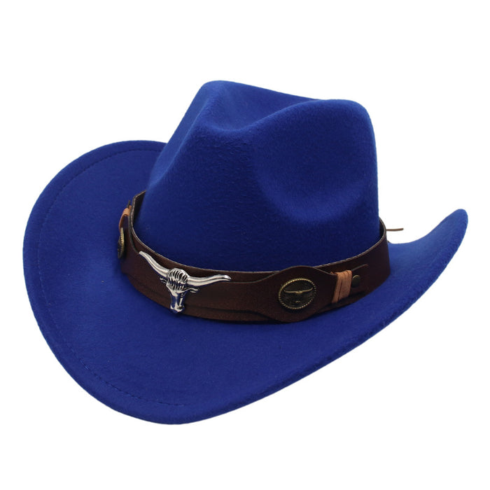 Wholesale Western Cowboy Hat Bull Head Accessories Cotton Felt Hat JDC-FH-HanDi002