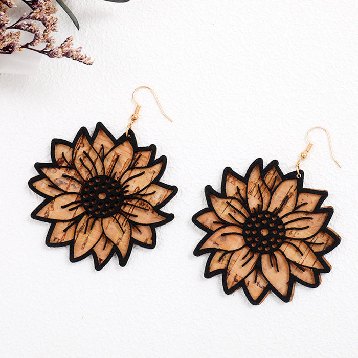 Wholesale Earrings Cork Leather Western Bull Head Sunflower Leaves Butterfly Wings 2 Pairs JDC-ES-HeYi092