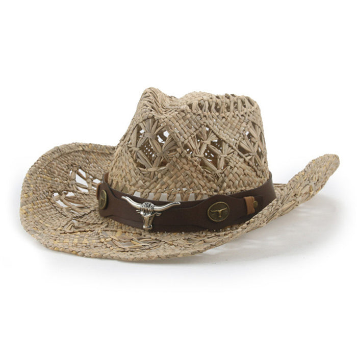 Jewelry WholesaleWholesale Roll-brimmed Malan Straw Hat Hollow Ethnic Cowboy Hat JDC-FH-Guanchuan012 Fashionhat 冠川 %variant_option1% %variant_option2% %variant_option3%  Factory Price JoyasDeChina Joyas De China