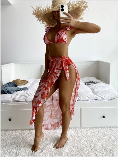 Jewelry WholesaleWholesale three piece botanical print frill bikini swimsuit bikini JDC-SW-Shai003 Swimwear 莎海 %variant_option1% %variant_option2% %variant_option3%  Factory Price JoyasDeChina Joyas De China