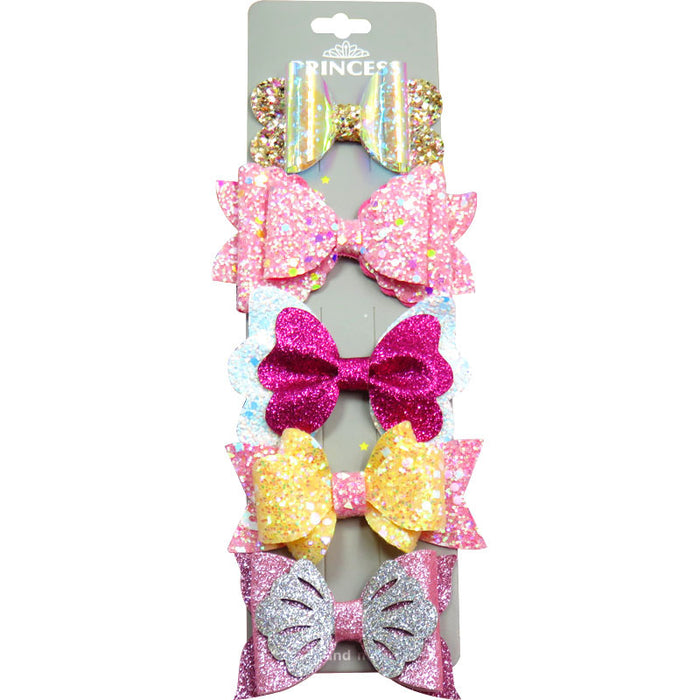 Wholesale pink girl sequin bow hair clip with cardboard 5 pcs JDC-HC-Junm002