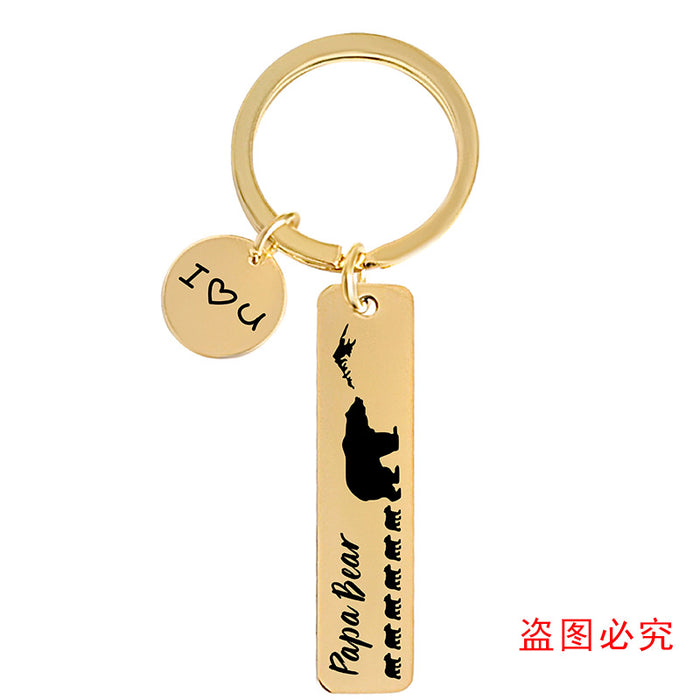 Wholesale metal keychain pendant bear father's day holiday gift metal keychain lettering MOQ≥2  JDC-KC-GangGu042