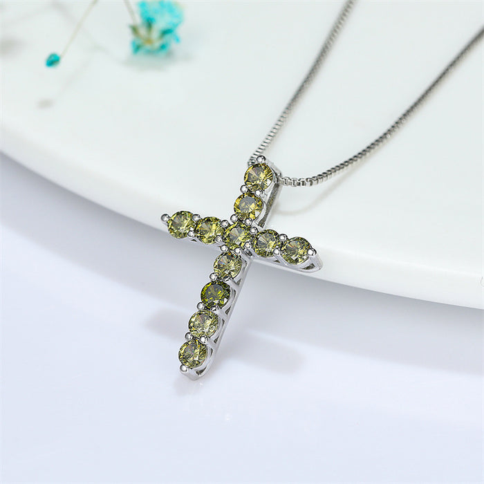 Wholesale Aqua Blue Birthstone Cross Pendant Necklace JDC-NE-ery002