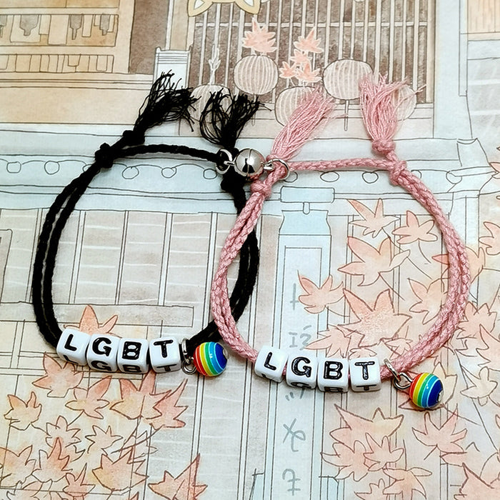 Wholesale lgbt same-sex rainbow magnet attracts letter bracelet couple bracelet pair MOQ≥2 JDC-BT-HaoL008