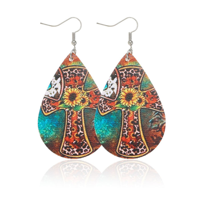 Wholesale wooden earrings multi color drop leather MOQ≥12 JDC-ES-dih004