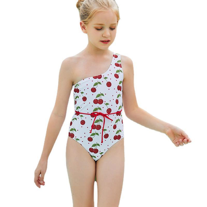 Jewelry WholesaleWholesale children's one-piece bikini one-shoulder cherry pattern JDC-SW-HongS012 Swimwear 宏盛 %variant_option1% %variant_option2% %variant_option3%  Factory Price JoyasDeChina Joyas De China