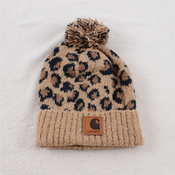 Wholesale Hat Cotton Leopard Print Sweater Hat Hair Ball MOQ≥2 (F) JDC-FH-KuT005