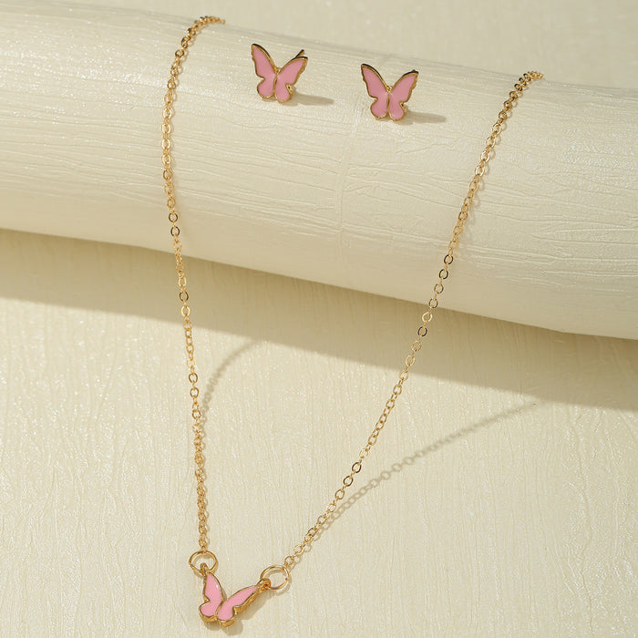 Wholesale Color Acrylic Butterfly Necklace Set Retro Simple JDC-NE-F076