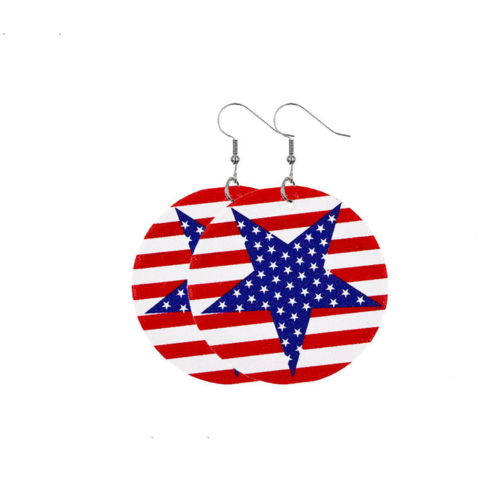 Wholesale 4th of July Independence Day Leather Earrings Flag Double Sided Printed Leather JDC-ES-Chengy021