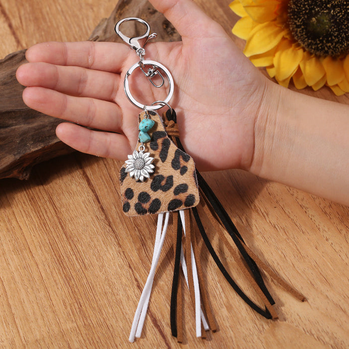 Jewelry WholesaleWholesale Leather Tassel Turquoise Alloy Sunflower Keychain MOQ≥2 JDC-KC-HeYi001 Keychains 合异 %variant_option1% %variant_option2% %variant_option3%  Factory Price JoyasDeChina Joyas De China