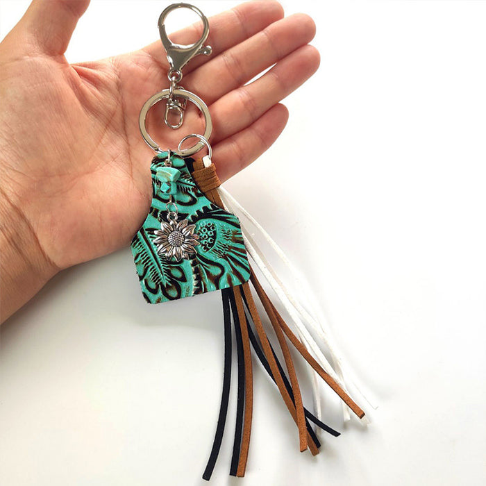 Jewelry WholesaleWholesale Leather Tassel Turquoise Alloy Sunflower Keychain MOQ≥2 JDC-KC-HeYi001 Keychains 合异 %variant_option1% %variant_option2% %variant_option3%  Factory Price JoyasDeChina Joyas De China