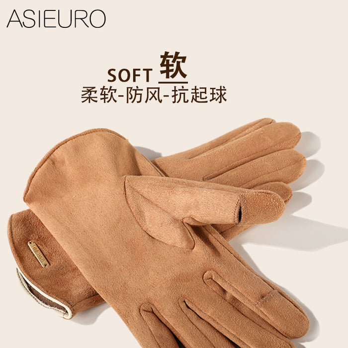 Wholesale Gloves Suede Cute Winter Thin Velvet Touch Screen MOQ≥2 JDC-GS-YiL003