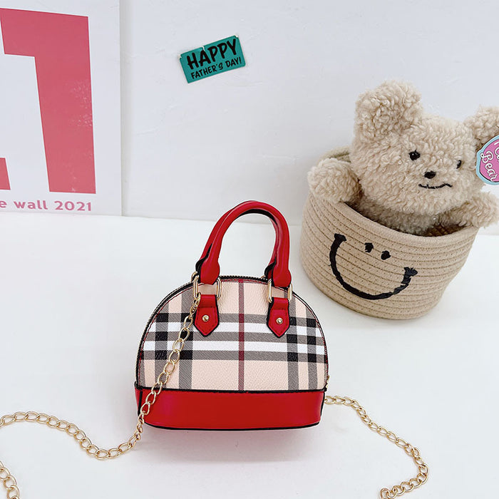 Wholesale Shoulder Bag PU Kids Contrast Color Plaid Tote Bag JDC-SD-MengB002