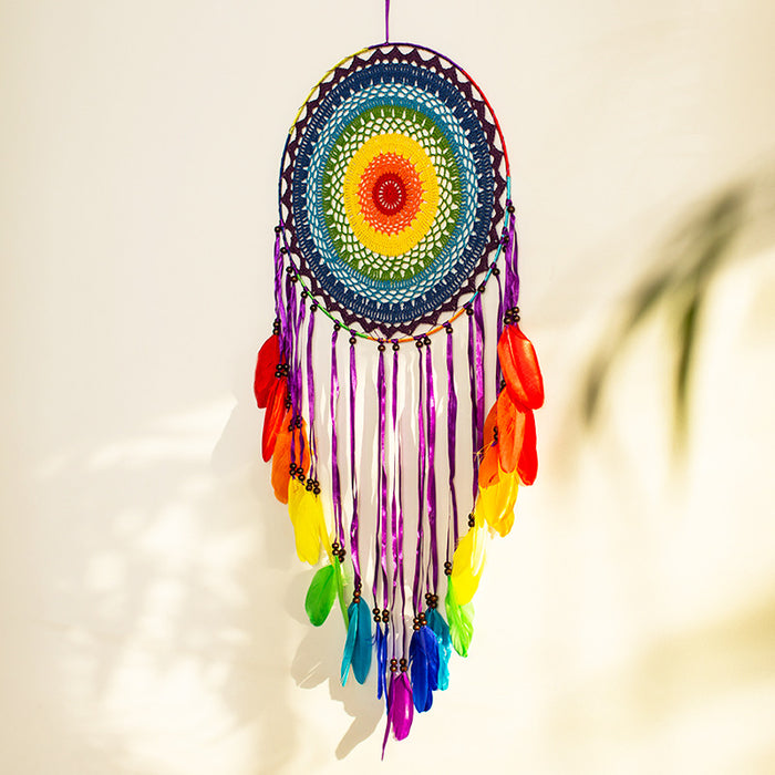 Wholesale Large Rainbow Dreamcatcher Handmade Colorful Feather MOQ≥2 JDC-DC-MYing005