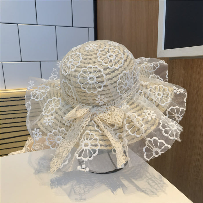 Jewelry WholesaleWholesale Children's Mesh Flower Bow Dome Straw Hat JDC-FH-Guanchuan009 Fashionhat 冠川 %variant_option1% %variant_option2% %variant_option3%  Factory Price JoyasDeChina Joyas De China